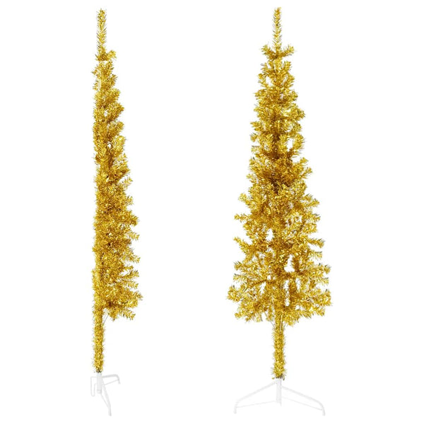 vidaXL Artificial Half Christmas Tree with Stand Slim Gold 150 cm