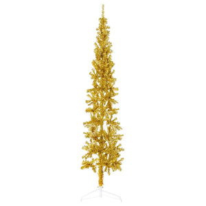 vidaXL Artificial Half Christmas Tree with Stand Slim Gold 180 cm