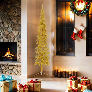 vidaXL Artificial Half Christmas Tree with Stand Slim Gold 180 cm