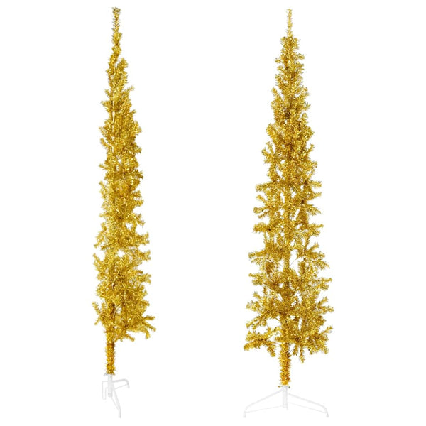 vidaXL Artificial Half Christmas Tree with Stand Slim Gold 180 cm