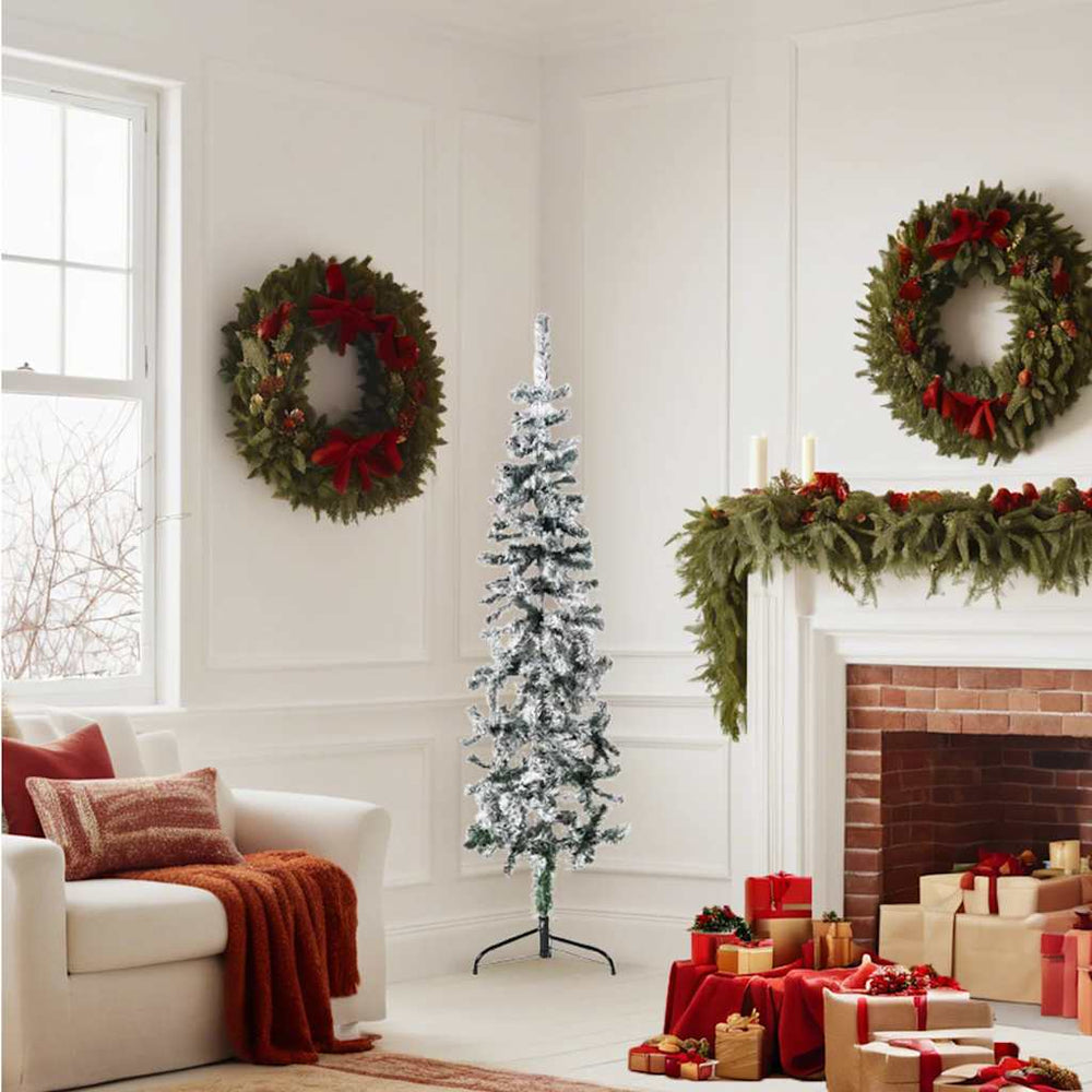 Schlanker Halb-Weihnachtsbaum mit Schnee, 150 cm