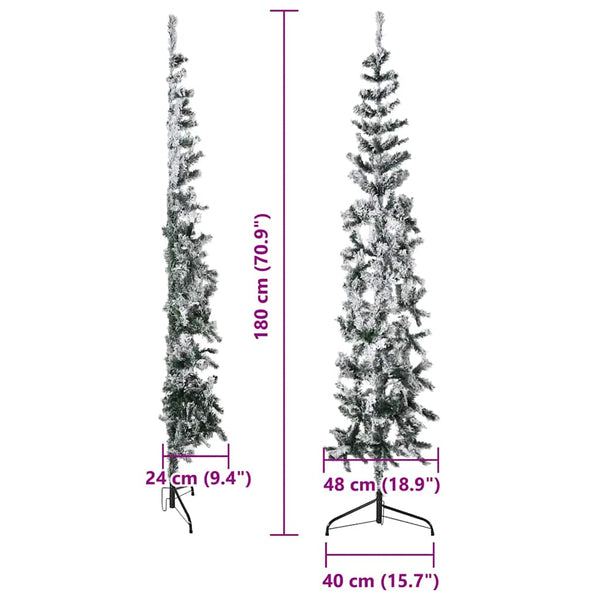 Schlanker Halb-Weihnachtsbaum mit Schnee 180 cm