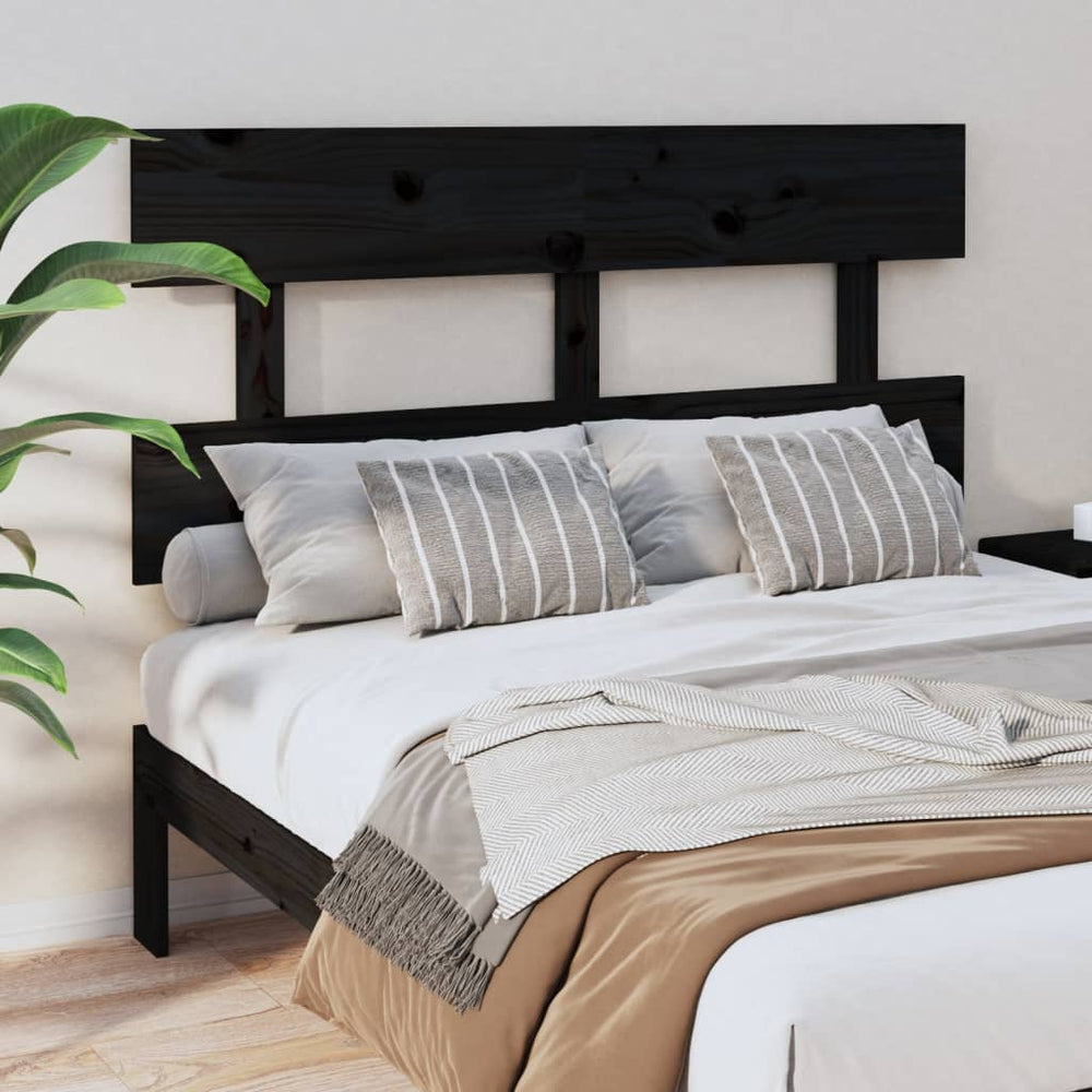 Schwarzes Kiefer Massivholz Kopfteil 144cm