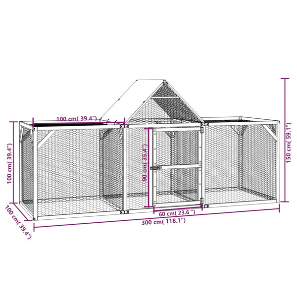 vidaXL Chicken Coop 300x100x150 cm Impregnated Solid Pine Wood