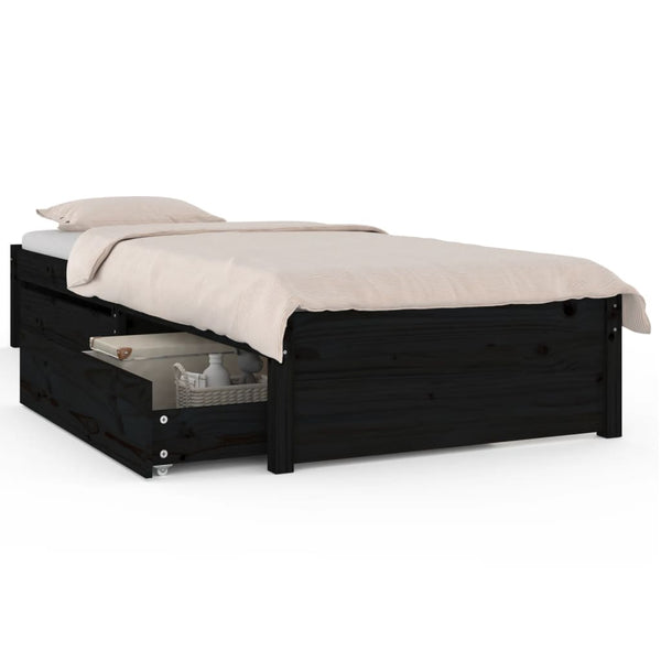 vidaXL Bed with Drawers Black 90x190 cm