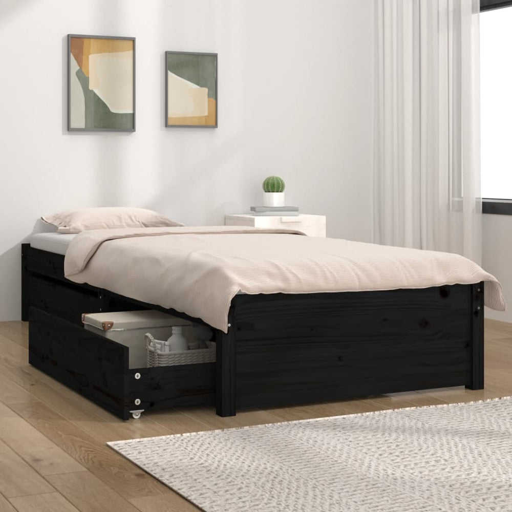 vidaXL Bed with Drawers Black 90x190 cm