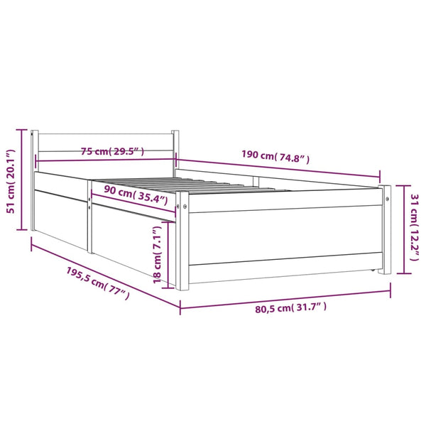 vidaXL Bed with Drawers 75x190 cm