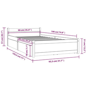 vidaXL Bed with Drawers Black 90x190 cm