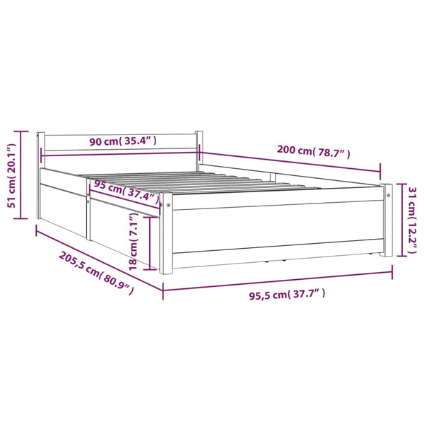 vidaXL Bed with Drawers 90x200 cm