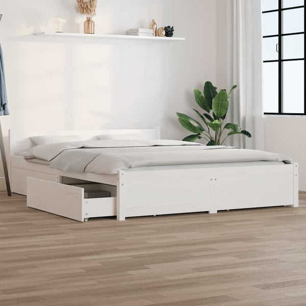 vidaXL Bed with Drawers White 135x190 cm