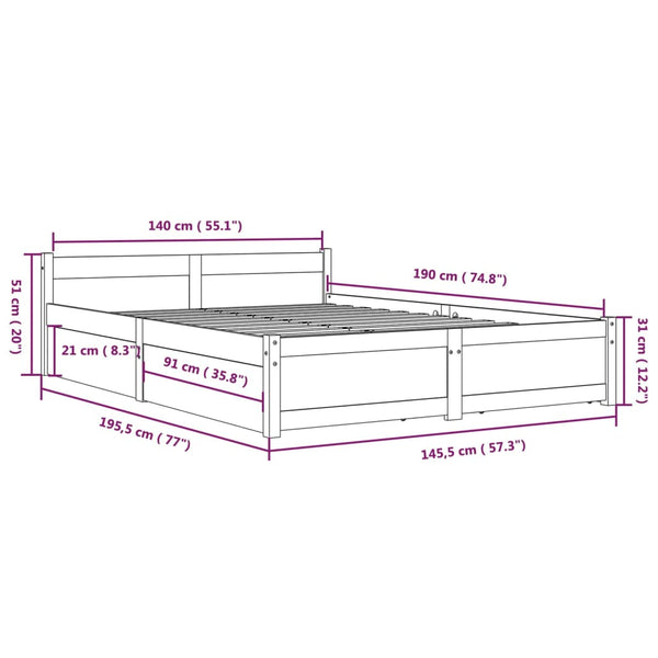 vidaXL Bed with Drawers 140x190 cm
