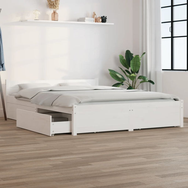 vidaXL Bed with Drawers White 140x190 cm