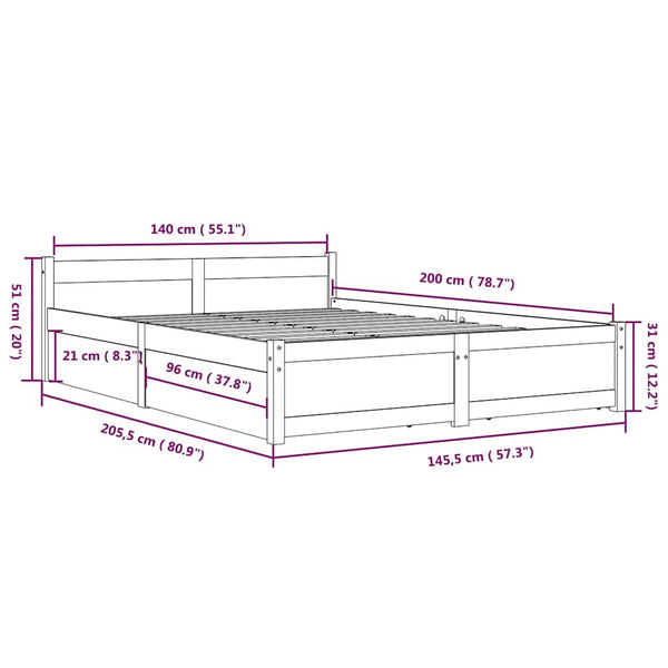 vidaXL Bed with Drawers White 140x200 cm