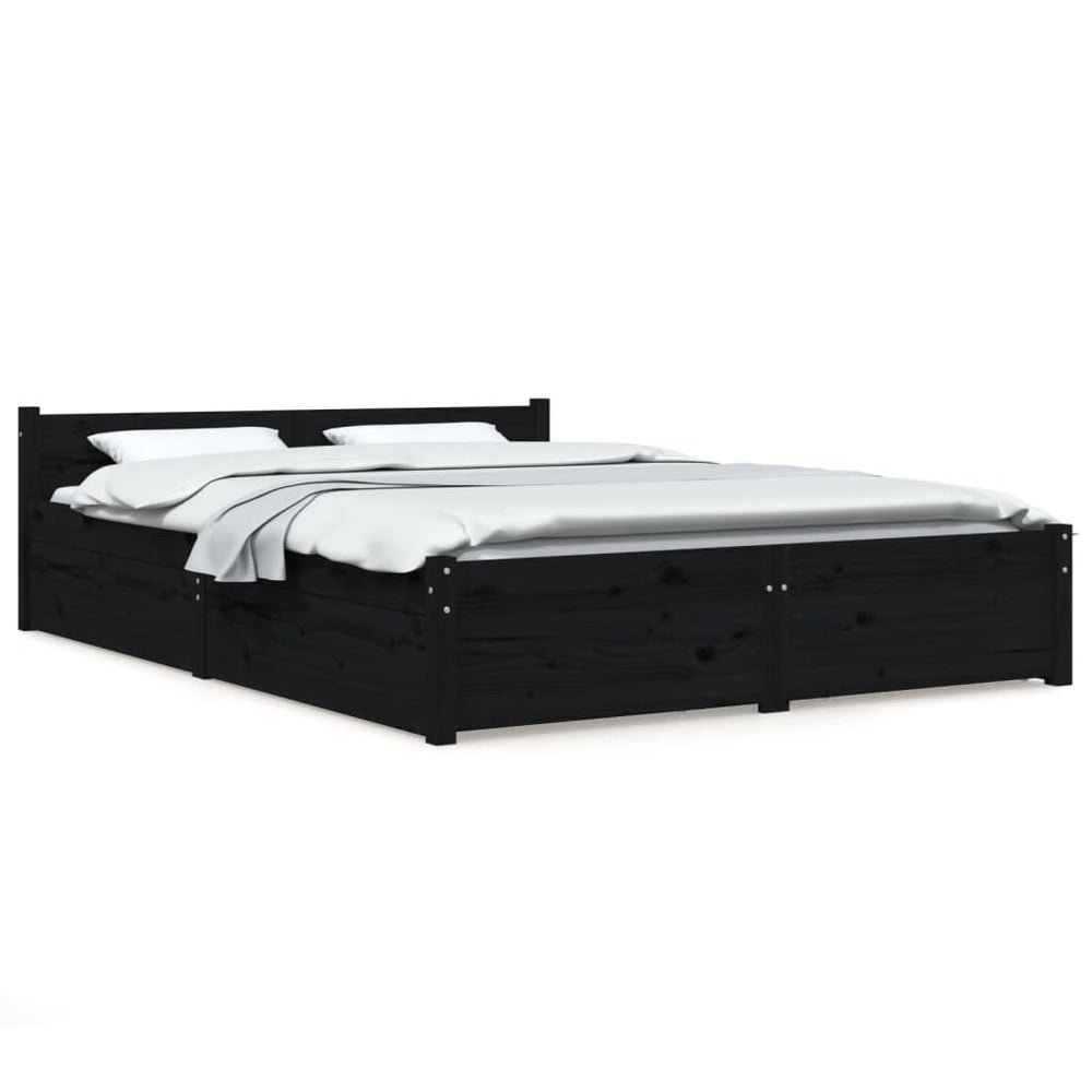 vidaXL Bed with Drawers Black 150x200 cm