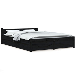 vidaXL Bed with Drawers Black 150x200 cm