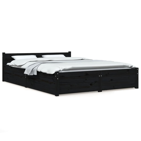 vidaXL Bed with Drawers Black 150x200 cm