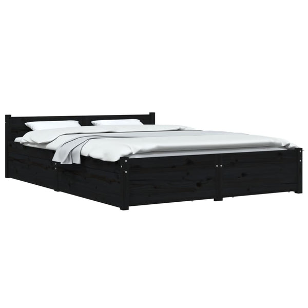 vidaXL Bed with Drawers Black 150x200 cm