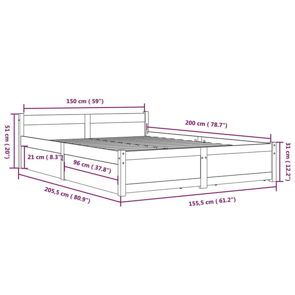 vidaXL Bed with Drawers Black 150x200 cm