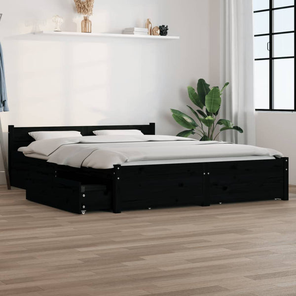 vidaXL Bed with Drawers Black 150x200 cm