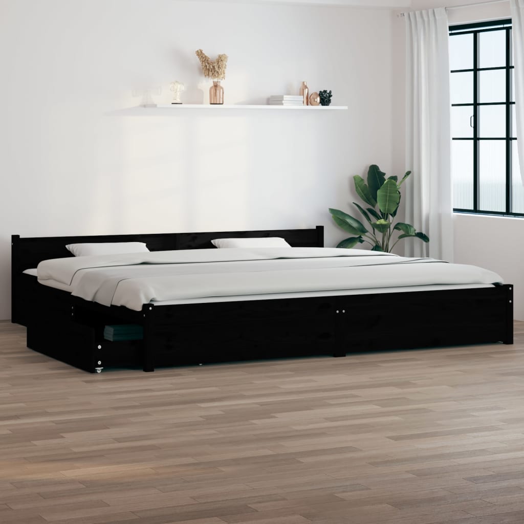 vidaXL Bed with Drawers Black 180x200 cm