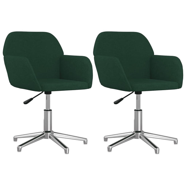 vidaXL Dining Chairs 2 pcs Swivel Dark Green Fabric