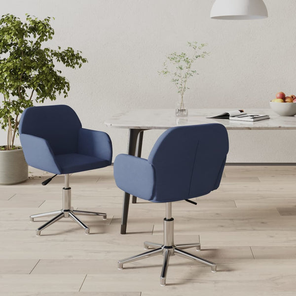 vidaXL Dining Chairs 2 pcs Swivel Blue Fabric