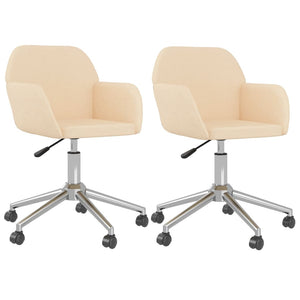 vidaXL Dining Chairs 2 pcs Swivel Cream Fabric