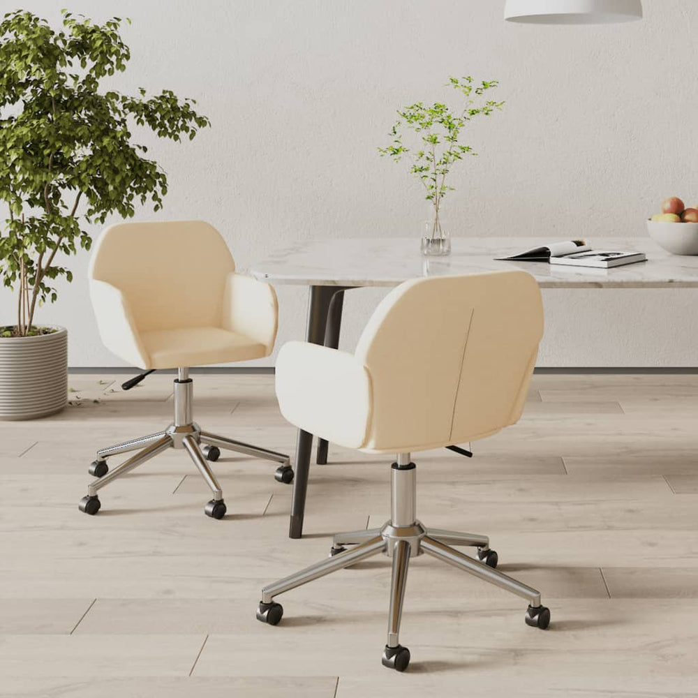 vidaXL Dining Chairs 2 pcs Swivel Cream Fabric