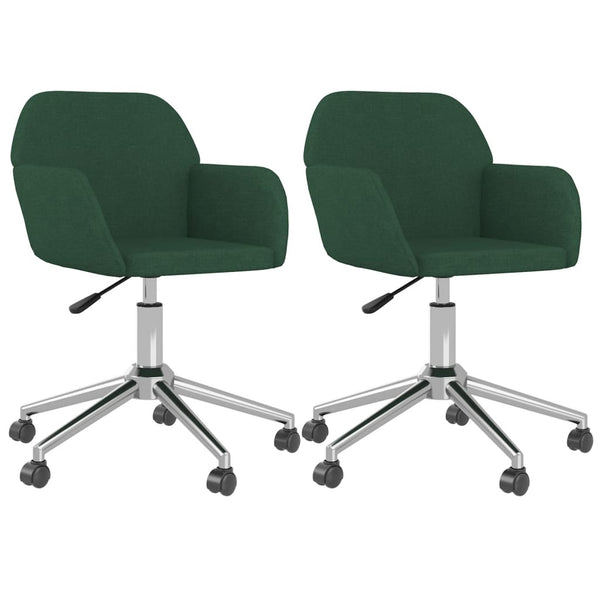 vidaXL Dining Chairs 2 pcs Swivel Dark Green Fabric