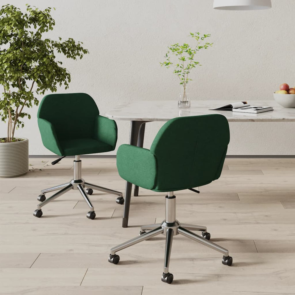 vidaXL Dining Chairs 2 pcs Swivel Dark Green Fabric