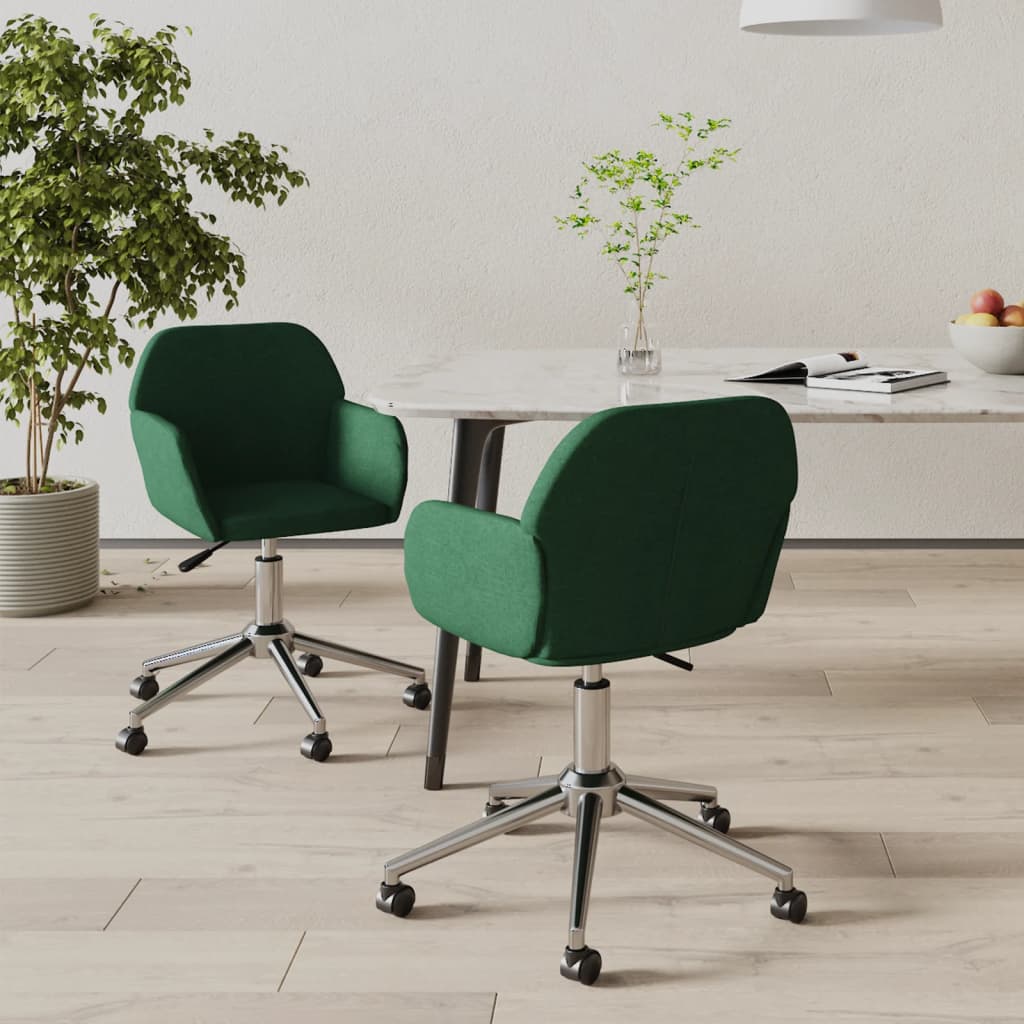 vidaXL Dining Chairs 2 pcs Swivel Dark Green Fabric