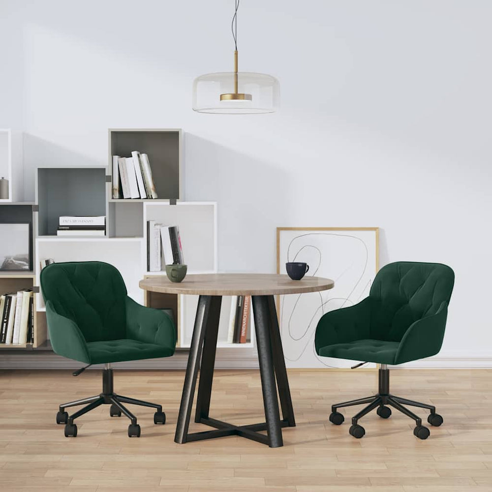 vidaXL Dining Chairs 2 pcs Swivel Dark Green Velvet