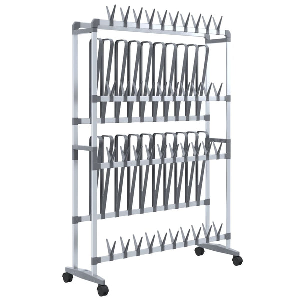 Schuhregal Silber mit Rollen 89x27x120 cm