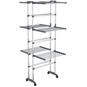 Wäscheständer 3-Etagen Rollen 60x70x129cm Silber