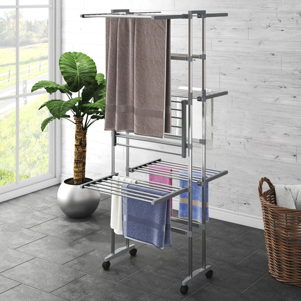 Wäscheständer 3-Etagen Rollen 60x70x129cm Silber