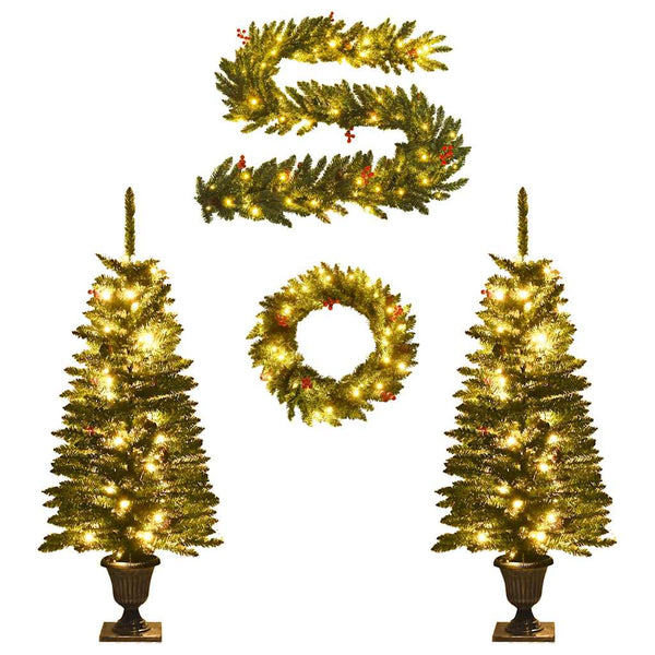 vidaXL Artificial Christmas Trees 2 pcs. with Wreath, Garland and LEDs
