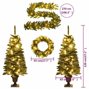 vidaXL Artificial Christmas Trees 2 pcs. with Wreath, Garland and LEDs
