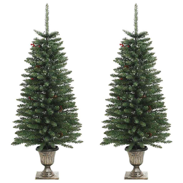 vidaXL Artificial Christmas Trees 2 pcs. with Wreath, Garland and LEDs