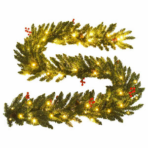vidaXL Artificial Christmas Trees 2 pcs. with Wreath, Garland and LEDs