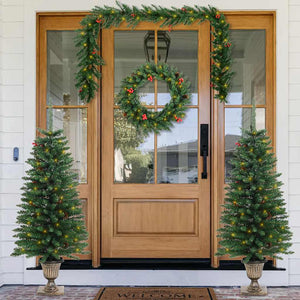 vidaXL Artificial Christmas Trees 2 pcs. with Wreath, Garland and LEDs