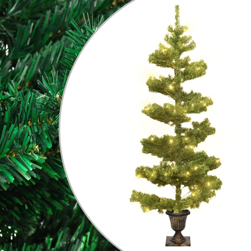 vidaXL Spiral Christmas Tree with Lights and Pot Green 120 cm