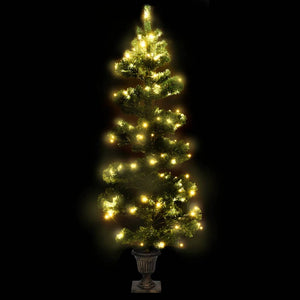 vidaXL Spiral Christmas Tree with Lights and Pot Green 120 cm
