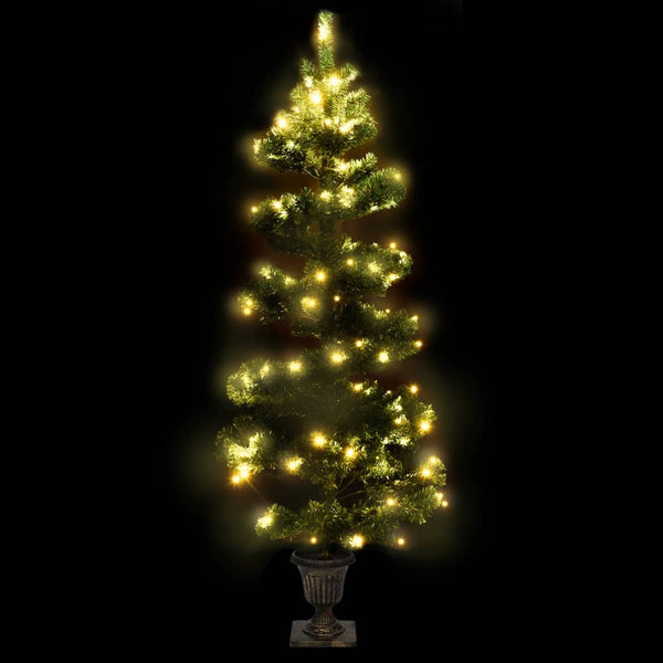 vidaXL Spiral Christmas Tree with Lights and Pot Green 120 cm