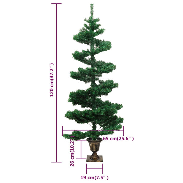 vidaXL Spiral Christmas Tree with Lights and Pot Green 120 cm