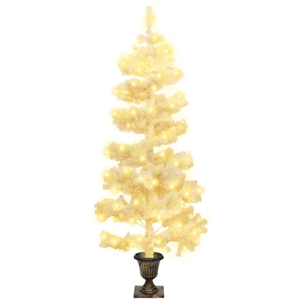 vidaXL Spiral Christmas Tree with Lights and Pot White 120 cm