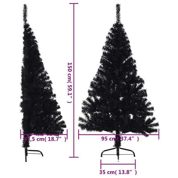 vidaXL Half Artificial Christmas Tree with Stand Black 150 cm PVC