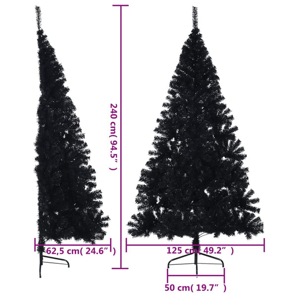 vidaXL Artificial Half Christmas Tree with Stand Black 240 cm PVC