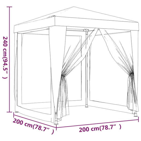 vidaXL Party Tent with 4 Mesh Sidewalls Red 2x2 m HDPE