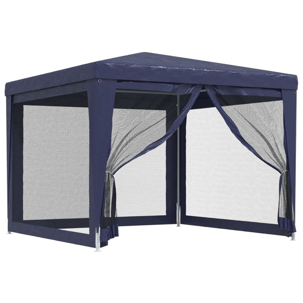 vidaXL Party Tent with 4 Mesh Sidewalls Blue 3x3 m HDPE
