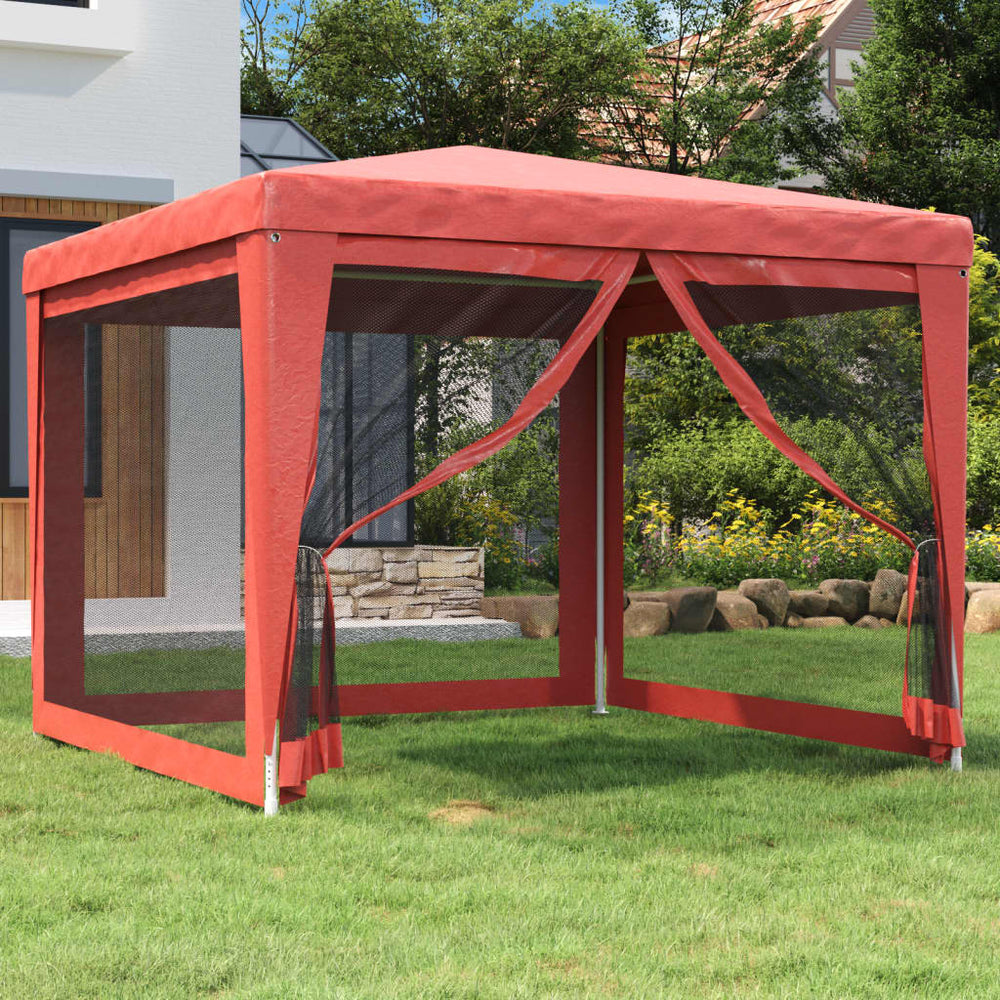 vidaXL Party Tent with 4 Mesh Sidewalls Red 3x3 m HDPE
